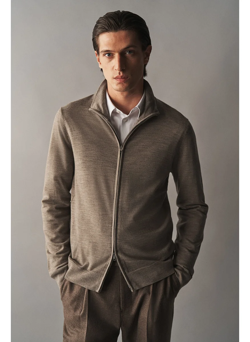 H&M Slim Fit Zip-Through Merino Wool Cardigan