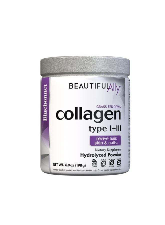 Bluebonnet Nutrition Beautiful Ally Collagen Powder, Hydrolyzed Collagen from Grass Fed Cows, Collagen Peptides Type 1 & 3, Non GMO, Gluten Free, Soy Free, Milk Free, 28 Servings, Unsweetened, 6.9 Oz - Image 1