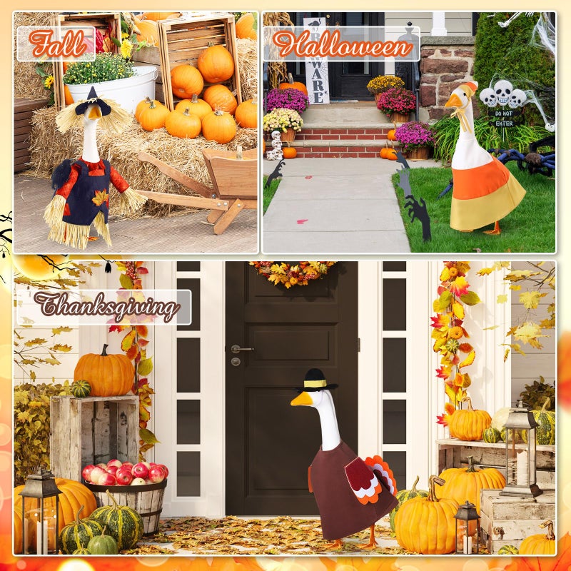 Silicherry 11 Set Holiday Porch Goose Outfits All Seasons Goose Clothes Umbrella Easter Statue Costume for Patio Lawn Outdoor(23",Stylish) - Image 5