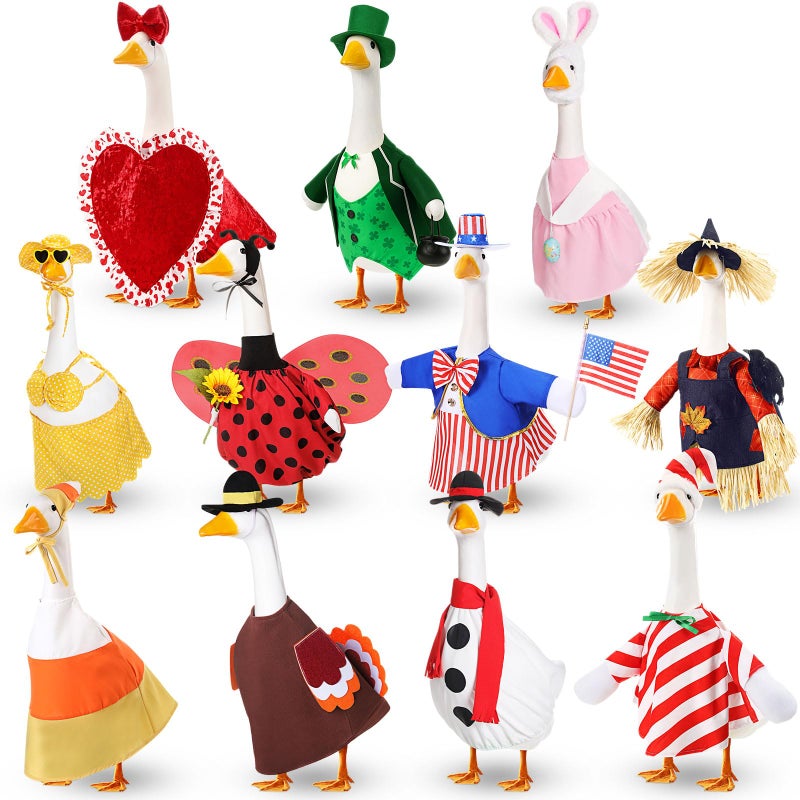 Silicherry 11 Set Holiday Porch Goose Outfits All Seasons Goose Clothes Umbrella Easter Statue Costume for Patio Lawn Outdoor(23",Stylish) - Image 1
