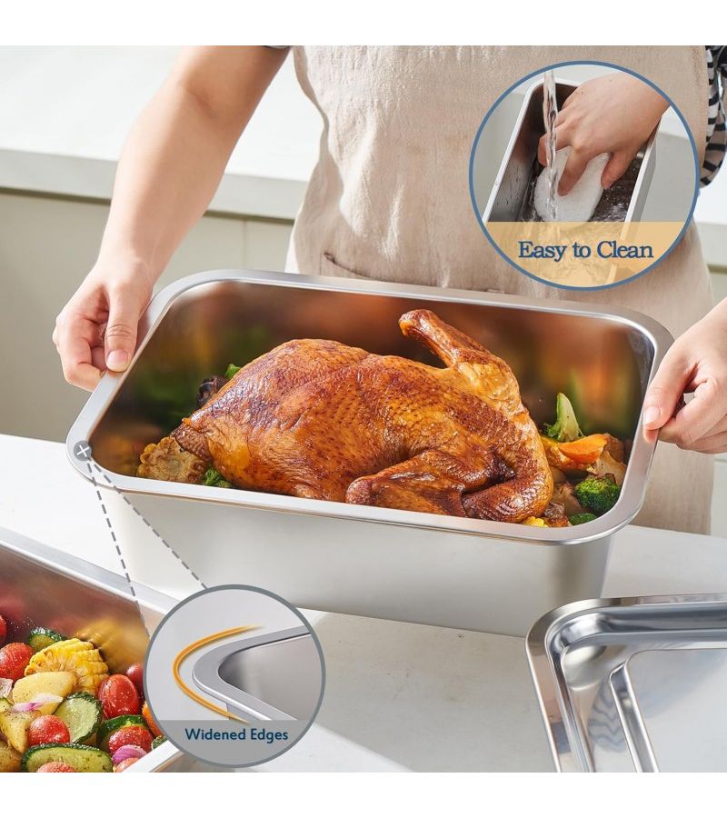 Stainless Steel Lasagna Pan With Lid 14.17x10.63inch Large Capacity - Image 5
