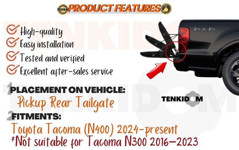 TENKIDOM Pickup Tailgate Assists Compatible with Toyota Tacoma (N400) 2024-present Shock Lift Supports Rear Gas Dampers Springs Kit No-Drill Bolt-on - Image 3