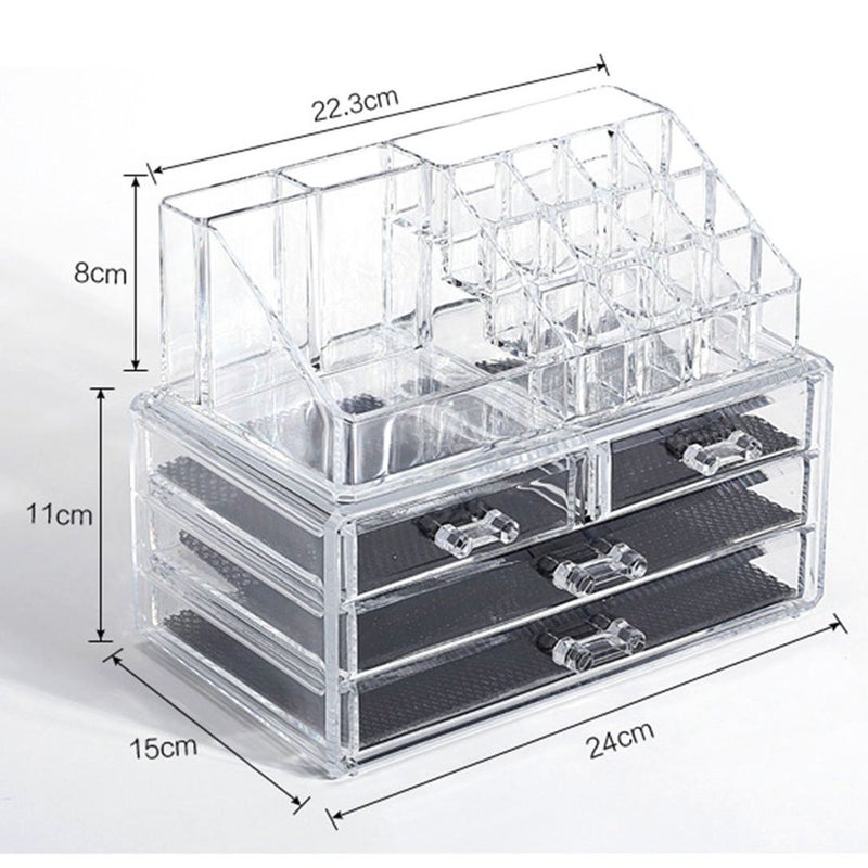ONTRIP ONTRIP 4 Drawer Crystal Makeup Organizer, Clear Acrylic Cosmetic Makeup Organizer Combo Set of 3 Layer Drawer and 16 pcs Lipstick Holder-1 pcs - Image 4