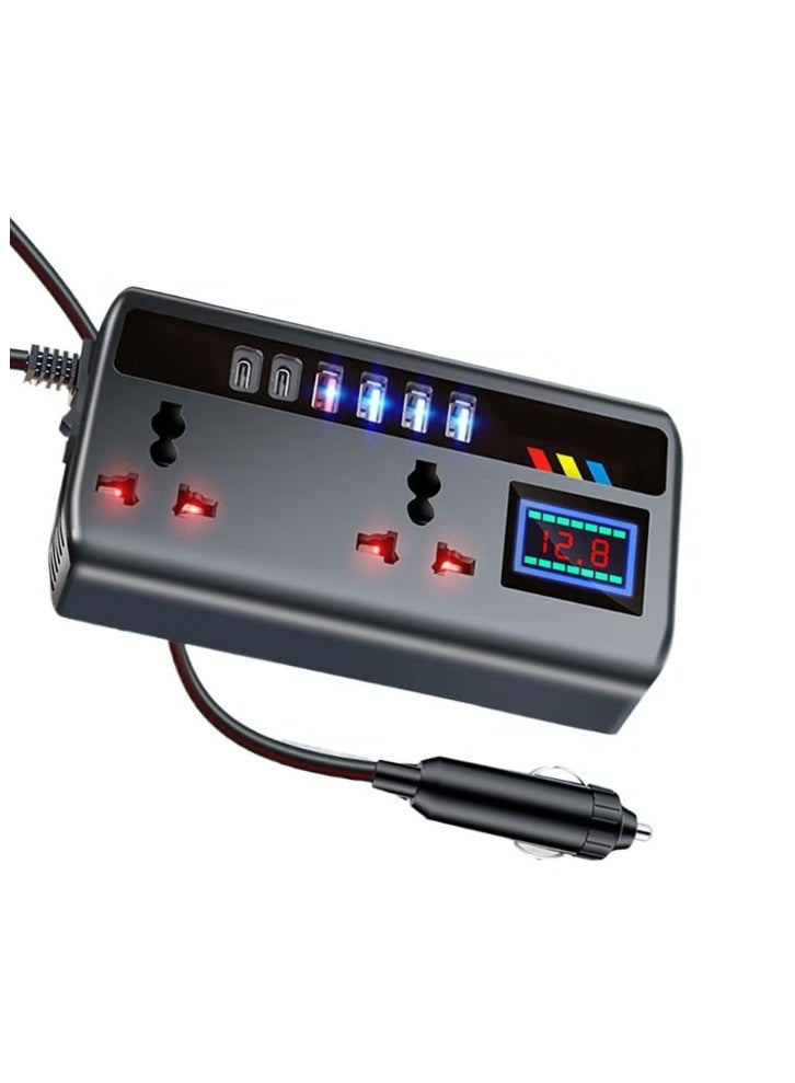 200W Car Power Inverter, Car Electric Outlet Adapter, DC 12/24V to 220V AC , Car Plug Converter with 4 USB Ports and 2 Type-C Ports, Built-in Switch and LCD Current Display, Compatible with Cars and Trucks - Image 1