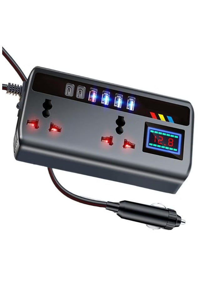 200W Car Power Inverter, Car Electric Outlet Adapter, DC 12/24V to 220V AC , Car Plug Converter with 4 USB Ports and 2 Type-C Ports, Built-in Switch and LCD Current Display, Compatible with Cars and Trucks - Image 1