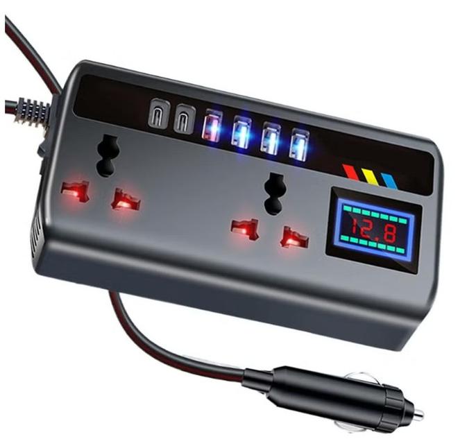 200W Car Power Inverter, Car Electric Outlet Adapter, DC 12/24V to 220V AC , Car Plug Converter with 4 USB Ports and 2 Type-C Ports, Built-in Switch and LCD Current Display, Compatible with Cars and Trucks - Image 1