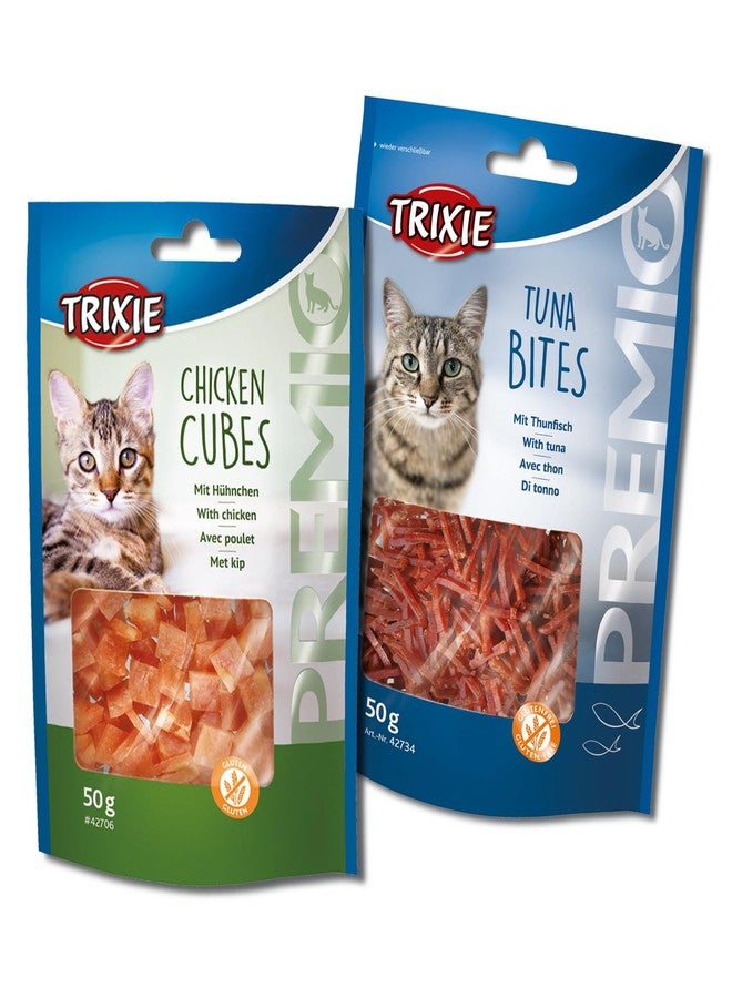 Trixie Cat Treat Combo of Premio Chicken Cubes and Premio Tuna Bites, Nutrient Rich Treats for Cats, Suitable for All Breeds - Image 1