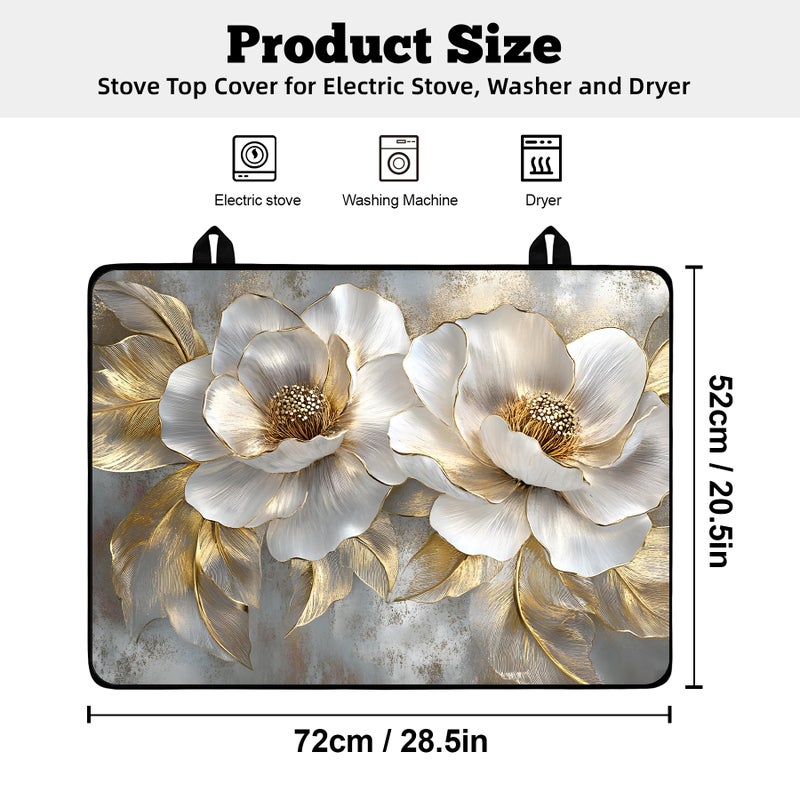 AOHMPT Multi-Design Stove Top Cover for Glass/Electric Stoves - 3-in-1 Heat-Resistant Protector Mat, Non-Slip Drying Rack 28"x20" (Peony, 28" L x 20" W) - Image 2