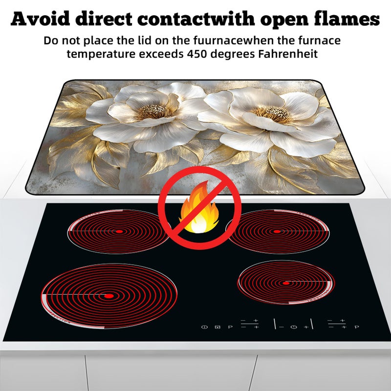 AOHMPT Multi-Design Stove Top Cover for Glass/Electric Stoves - 3-in-1 Heat-Resistant Protector Mat, Non-Slip Drying Rack 28"x20" (Peony, 28" L x 20" W) - Image 3