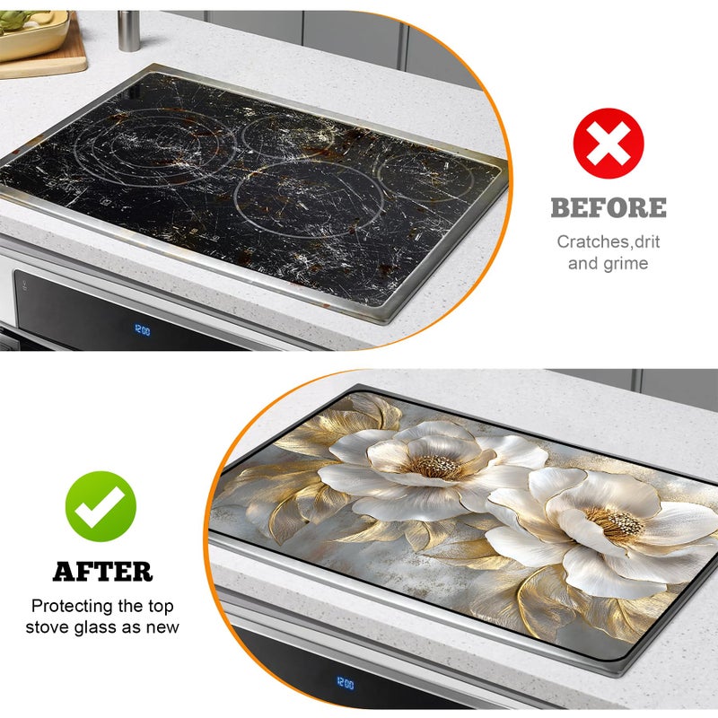AOHMPT Multi-Design Stove Top Cover for Glass/Electric Stoves - 3-in-1 Heat-Resistant Protector Mat, Non-Slip Drying Rack 28"x20" (Peony, 28" L x 20" W) - Image 5