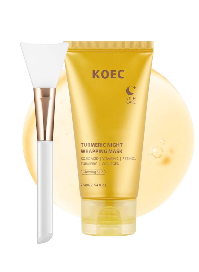 KOEC Turmeric Overnight Wrapping Peel Off Mask with Applicator ,Nourishes Dull with Hydrolyzed Collagen for Glowing Skin & Improved Elasticity,75ml - Image 1