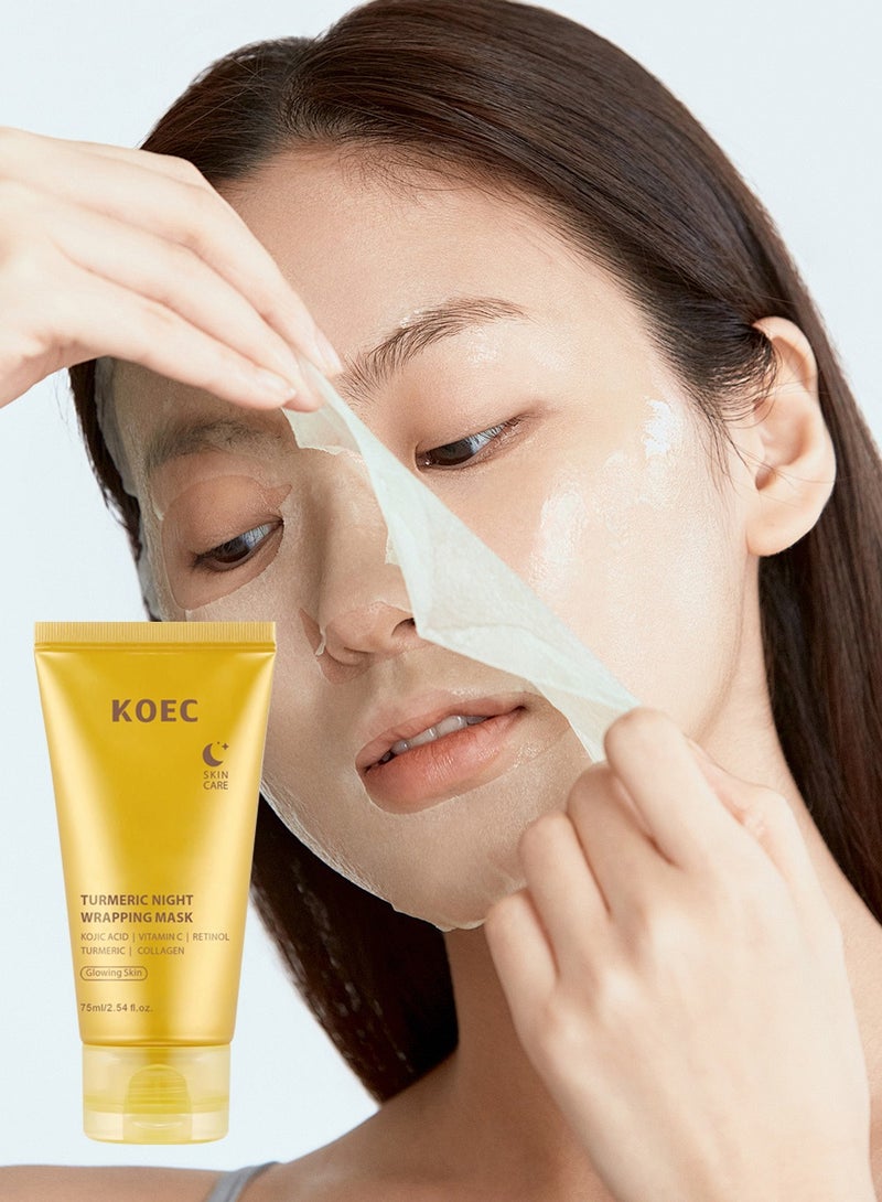 KOEC Turmeric Overnight Wrapping Peel Off Mask with Applicator ,Nourishes Dull with Hydrolyzed Collagen for Glowing Skin & Improved Elasticity,75ml - Image 4