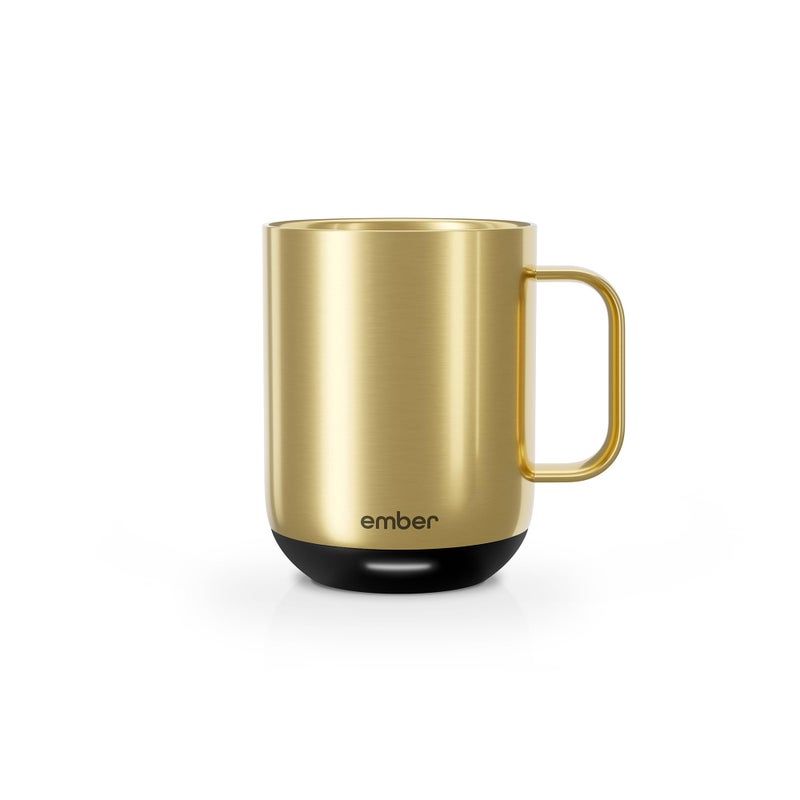 Ember Temperature Control Smart Mug 2295 ml AppControlled and Rechargeable Heated Coffee Mug with Intelligent LED Display 15hr Battery Life and Improved Design Gold