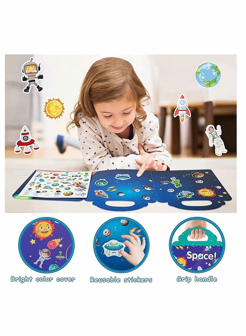 KASTWAVE Sticker Book Toys, Children Scene Stickers for Kids 3 - 5 Boy Girl Gifts, Reusable Static Sticker DIY Learning Toys for Great Birthday Gift, Vehicles Dinosaur Space (3 Pcs) - Image 3