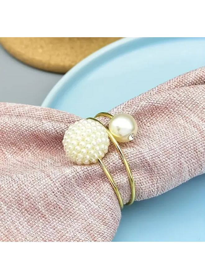 12 Pcs Wrinkle Resistant Cast Iron Floral Ball Design Faux Pearl Napkin Rings - Image 2