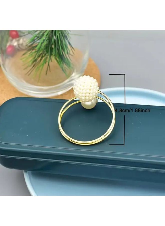 12 Pcs Wrinkle Resistant Cast Iron Floral Ball Design Faux Pearl Napkin Rings - Image 3