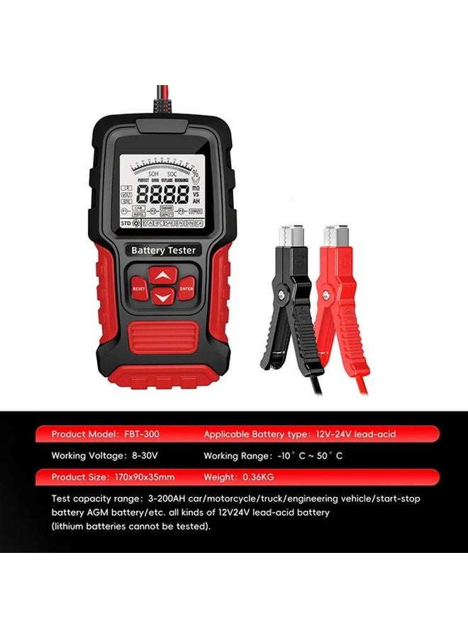 أداة فحص بطارية السيارة الرقمية الحمراء 12 فولت 24 فولت شاشة LCD لتشخيص المركبات والشاحنات والدراجات النارية - Image 3