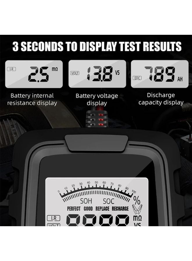 أداة فحص بطارية السيارة الرقمية الحمراء 12 فولت 24 فولت شاشة LCD لتشخيص المركبات والشاحنات والدراجات النارية - Image 5