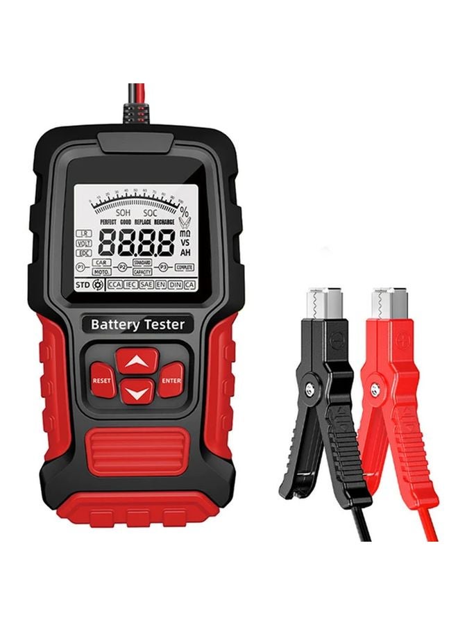 أداة فحص بطارية السيارة الرقمية الحمراء 12 فولت 24 فولت شاشة LCD لتشخيص المركبات والشاحنات والدراجات النارية - Image 1