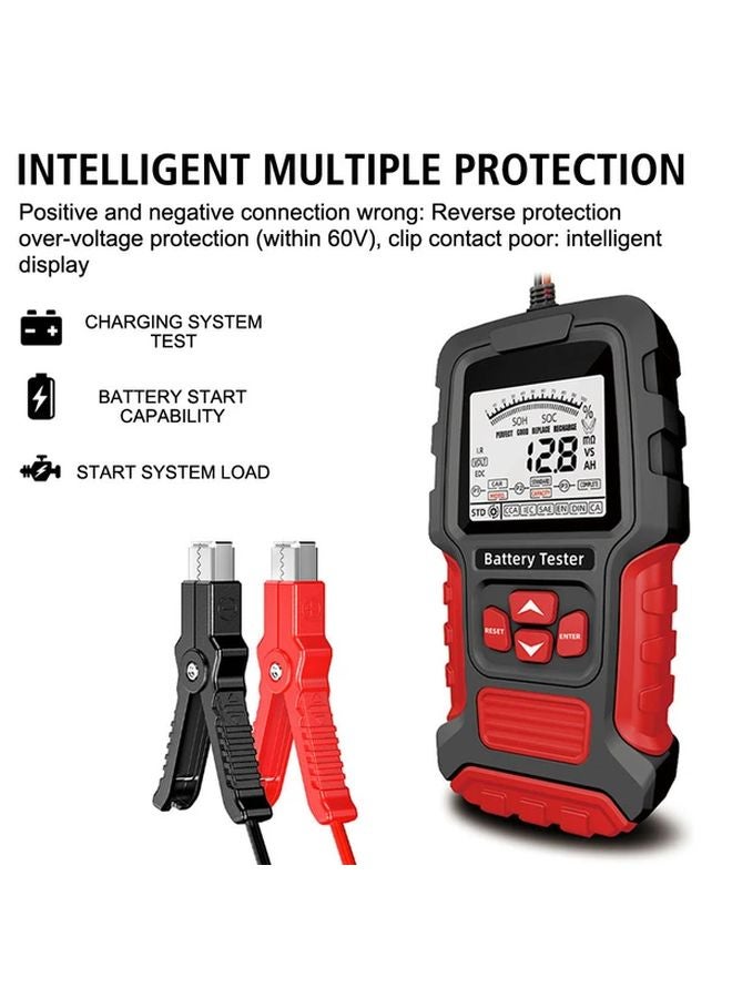 أداة فحص بطارية السيارة الرقمية الحمراء 12 فولت 24 فولت شاشة LCD لتشخيص المركبات والشاحنات والدراجات النارية - Image 4