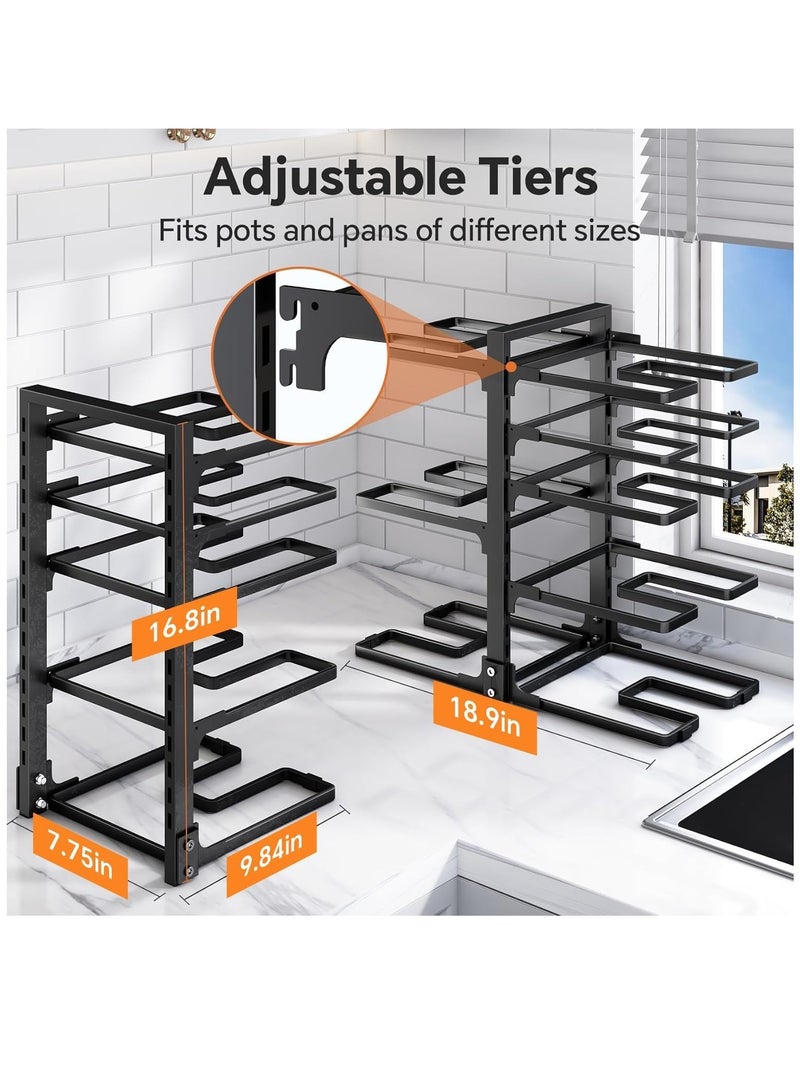 Excefore Pots and Pans Organizer, 8 Tier Pan Organizer Rack for Cabinet,Heavy Duty Pot and Pan Organizer for Under Cabinet, Adjustable Pan Lid Holder for Kitchen Pantry to Store Dutch Ovens, Cast-Iron Pans - Image 4