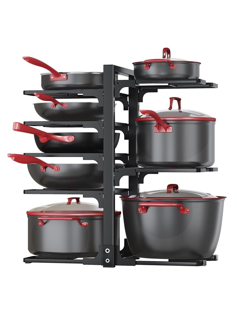Excefore Pots and Pans Organizer, 8 Tier Pan Organizer Rack for Cabinet,Heavy Duty Pot and Pan Organizer for Under Cabinet, Adjustable Pan Lid Holder for Kitchen Pantry to Store Dutch Ovens, Cast-Iron Pans - Image 1