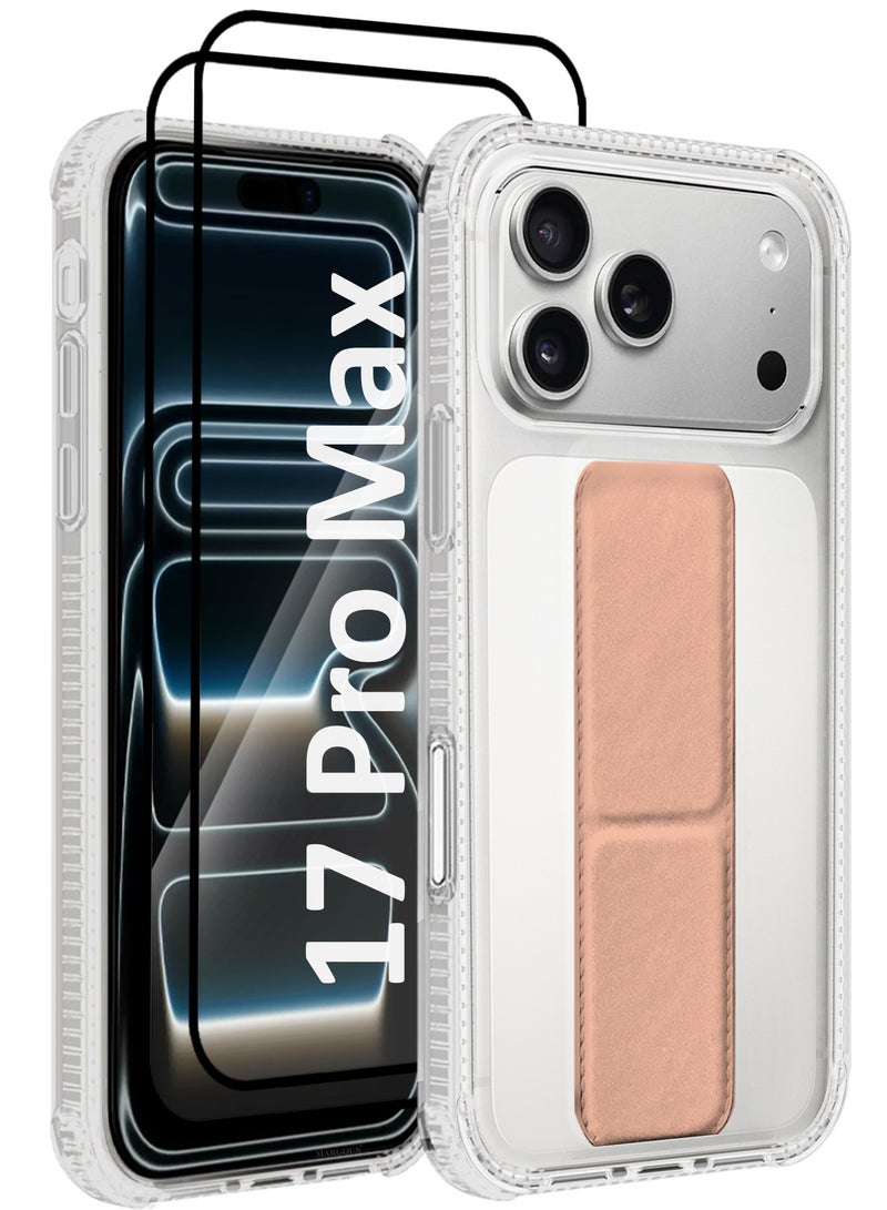 CATANES 3 Packs Finger Grip Clear Case Cover for iPhone 17 Pro Max - Kickstand Car Magnetic Holder Multi-function Protective Two-in-one Case with Two 3D Screen Protectors - Pink - Image 1