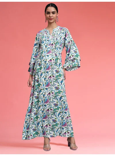 Alaya Women Floral Printed Rayon Jalabiya with Flared Sleeves-AL4005A