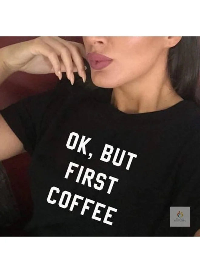 ماتشينج فاميلي اوتفيتس تي شيرت قطني أسود مطبوع عليه صورة العائلة متطابقة للنساء والبنات، تي شيرت كاجوال بأكمام قصيرة ورقبة مستديرة مثالي للارتداء اليومي