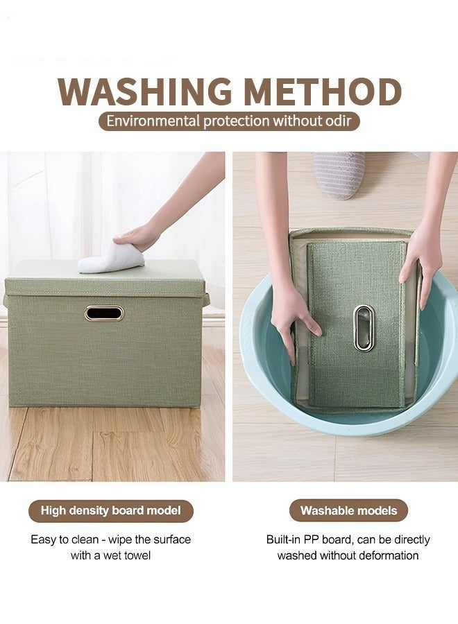 MIXDE Foldable Fabric Collapsible Box With Removable Lids And HandlesWashable Storage Containers Green 58*40*35cm  - Image 5
