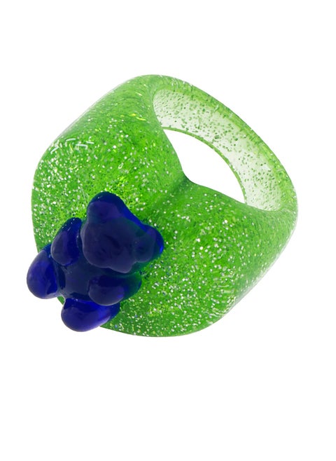 Love Green Glitter Ring With Blue Gummy Bear