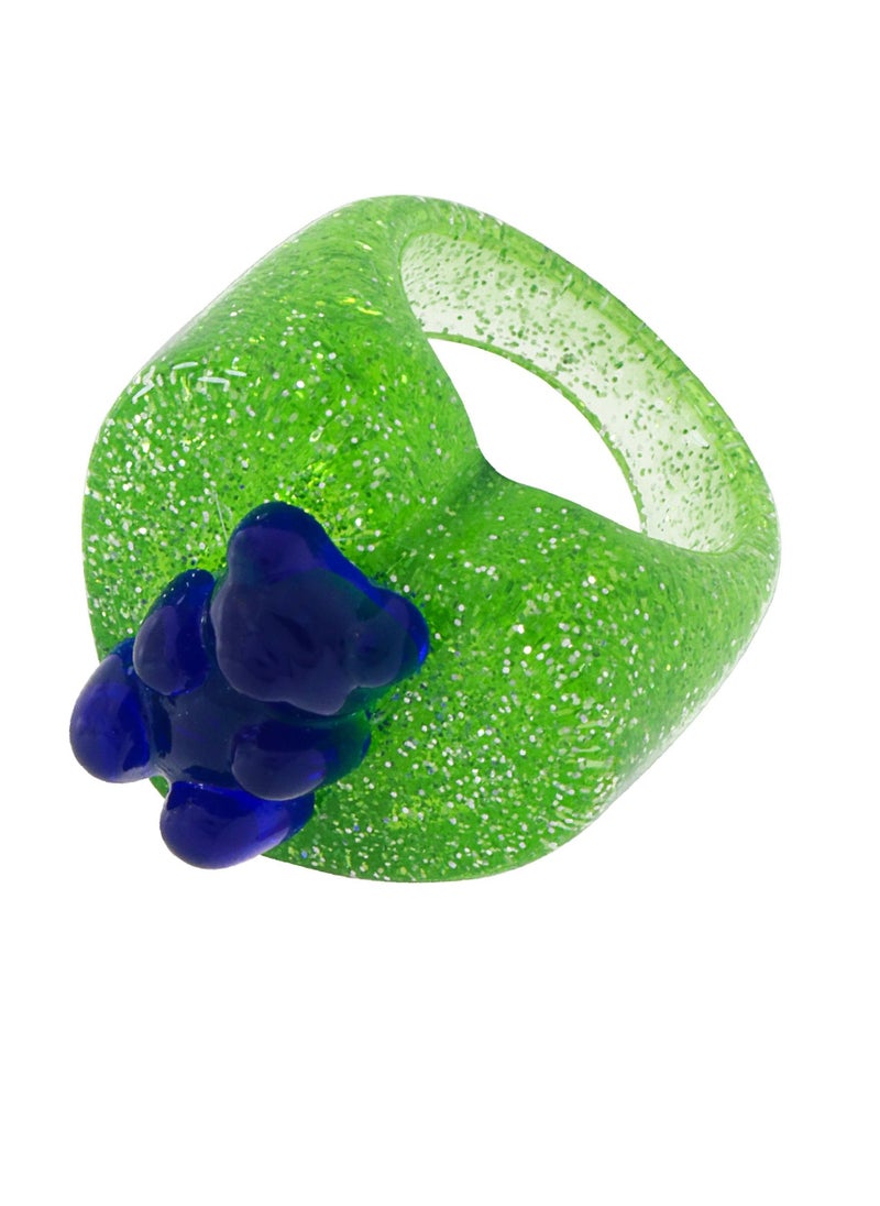 Fashionbox - Love Green Glitter Ring With Blue Gummy Bear - Image 1