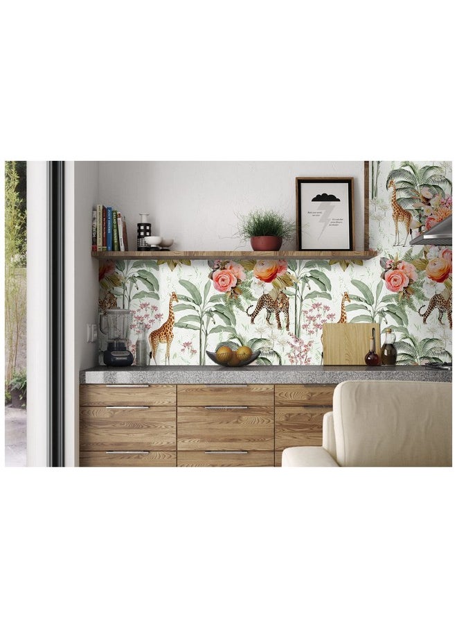 HAOKHOME 93243 Peel And Stick Floral Wallpaper Jungle Animal Removable White/Green/Pink Vinyl Self Adhesive Mural 17.7In X 9.8Ft  - Image 5