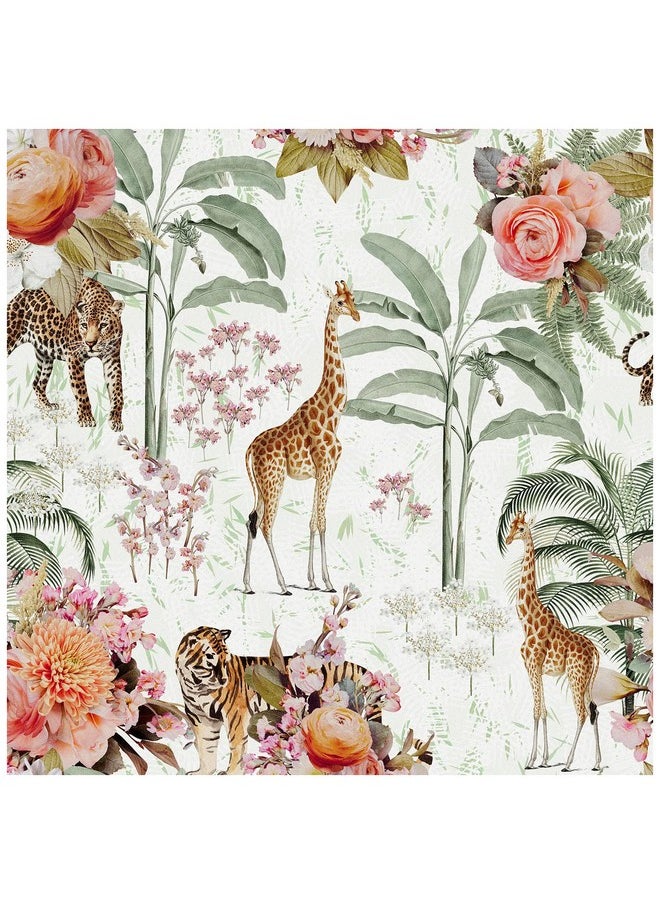 HAOKHOME 93243 Peel And Stick Floral Wallpaper Jungle Animal Removable White/Green/Pink Vinyl Self Adhesive Mural 17.7In X 9.8Ft  - Image 1
