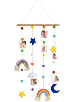 Party with Emma Photo Display with Pom Pom Rainbow Decoration Cute Wall Haing Picture Organizer Boho Home Decor Collage Picture Frames for Nursery Baby Kid Room Bedroom  - Image 1