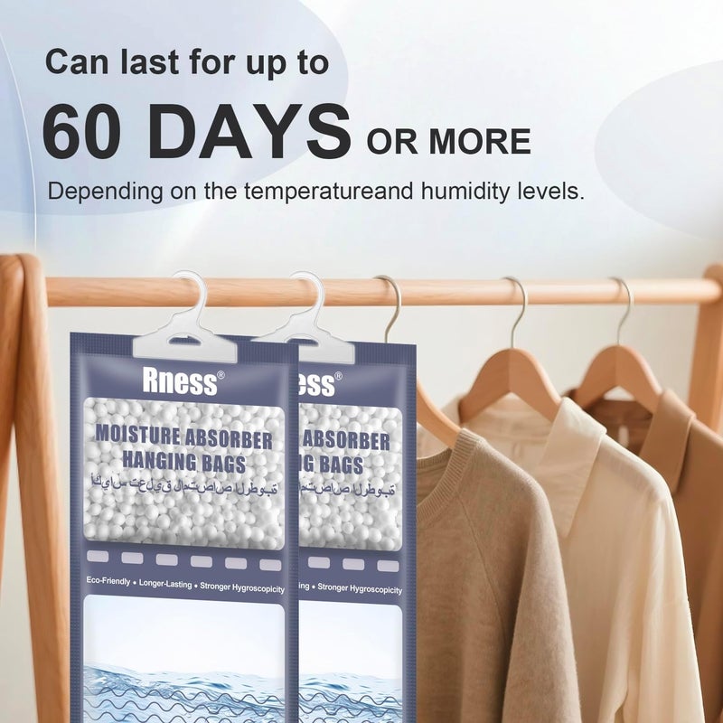 Rness Moisture Absorber Bags (10 Pack, 240g Each) - Calcium Chloride Hanging Dehumidifier for Closet, 530ml Water Bag, Fragrance Free Moisture Remover for Wardrobe & Home - Image 5