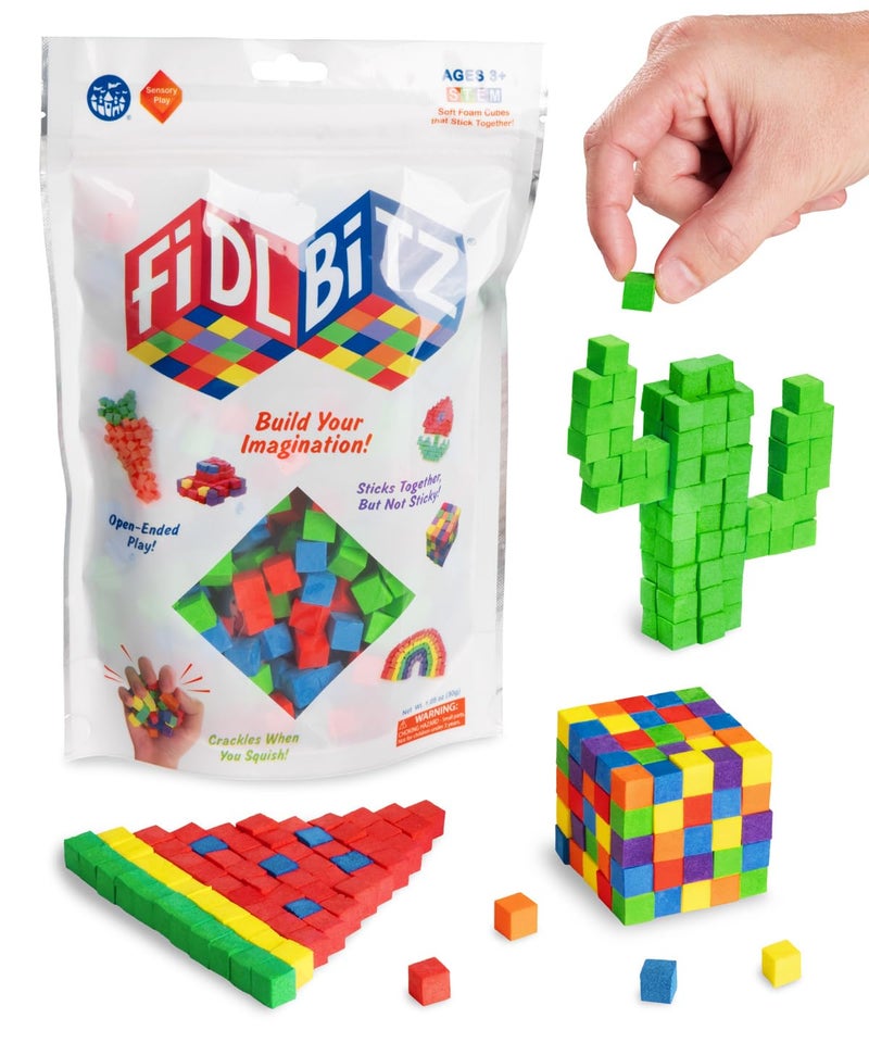 FidlBitz® - Revolutionary Cubes That Stick Together, But Not Sticky! (Bag of Bitz (Assorted Colors))
