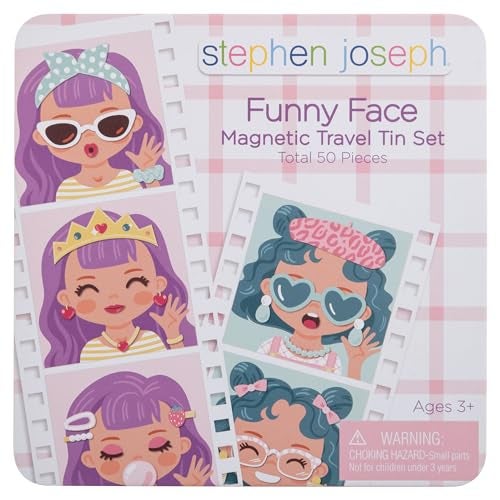 Stephen Joseph Funny Faces 50 pc Magnetic Travel Play Set Fun Game for Families Ideal for Ages 3 Travel Game for Kids with Travel Tin Girl - Image 1