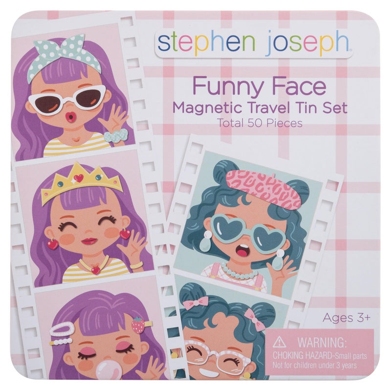 Stephen Joseph Funny Faces 50 pc Magnetic Travel Play Set Fun Game for Families Ideal for Ages 3 Travel Game for Kids with Travel Tin Girl - Image 3