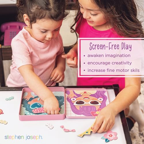 Stephen Joseph Funny Faces 50 pc Magnetic Travel Play Set Fun Game for Families Ideal for Ages 3 Travel Game for Kids with Travel Tin Girl - Image 5