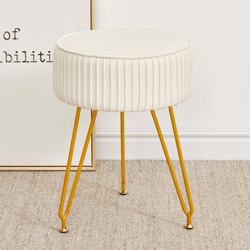 Velvet Vanity Stool Modern Ottoman Foot Rest Stool with Adjustable Golden Legs Makeup Chair for Vanity Multifunctional Small Vanity Chair for Bedroom Beige