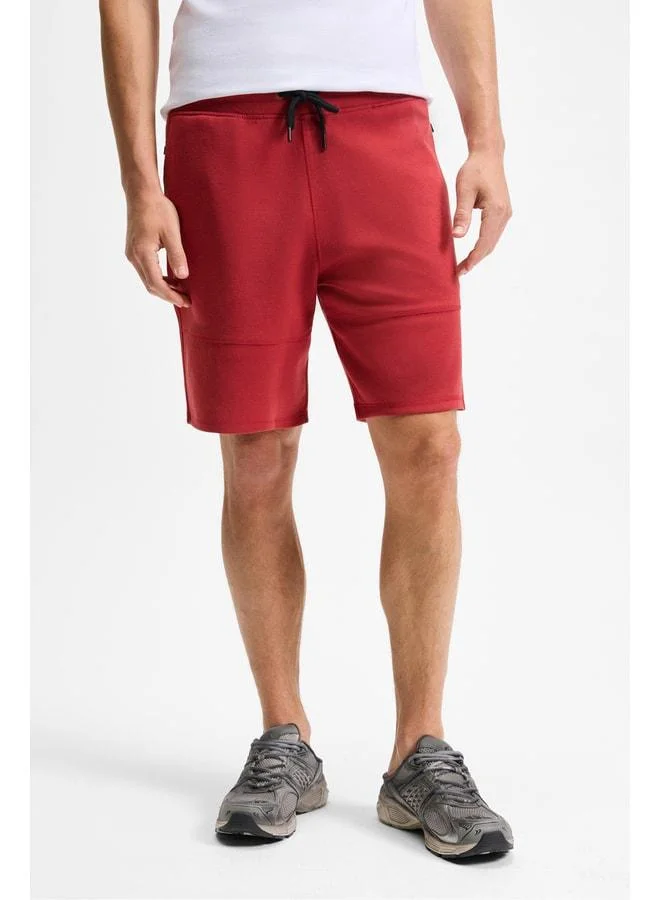 GRIMELANGE KONSA Men's Elastic Waist Corded Side Zipper Pocket Relaxed Fit Red Shorts & Bermuda.