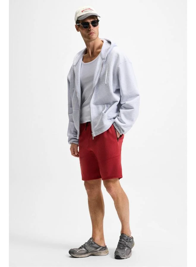 GRIMELANGE KONSA Men's Elastic Waist Corded Side Zipper Pocket Relaxed Fit Red Shorts & Bermuda.