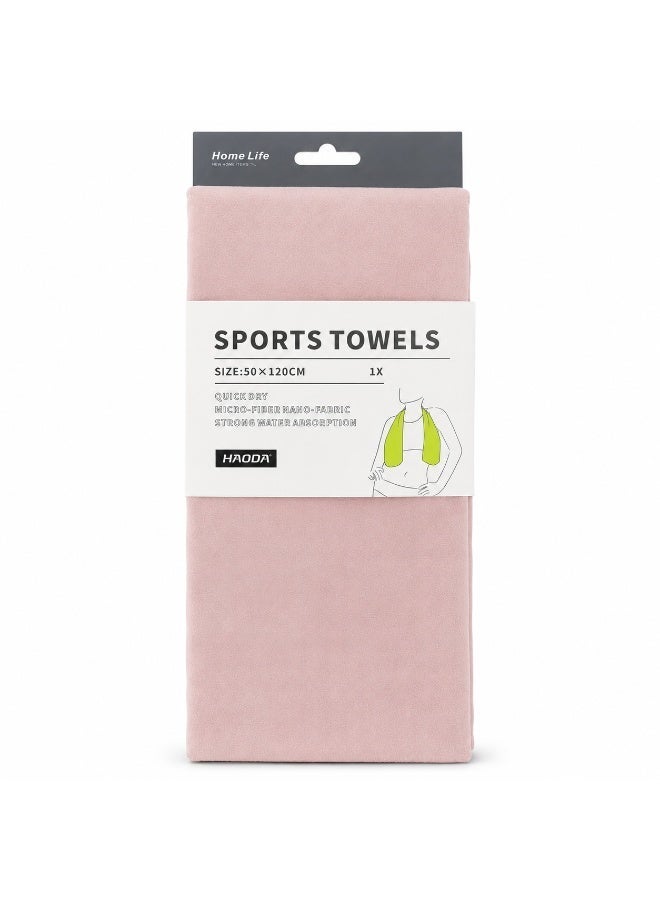 Quick Dry Sports Towel Ultra Soft Microfiber Nano Fabric Strong Absorption Lightweight Gym Travel Home Towel 50 × 120 cm (Light Pink) - Image 1