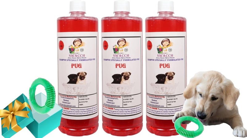swacch Shampoo | Puppy Safe Shampoo | PH Balanced | Pug Dog Shampoo 1 Litre Pack of 3 Jasmine + | O PVC Ring Rubber Chew Toy | Teething Chew Toy I Dental Teething I Durable I Combo Pack - Image 1