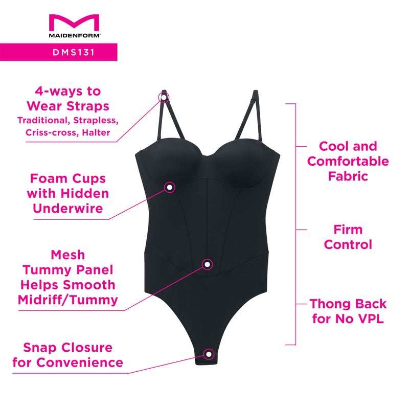Maidenform Women's Tummy Shaping Thong Bodysuit, Multiway Thong Shaper, Firm Control - Image 3
