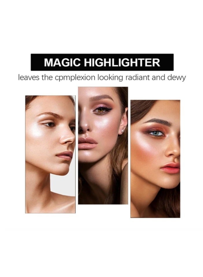 يابوليان لوحة بودرة هايلايتر لامعة من 3 ألوان، 3 في 1 أحمر خدود وبودرة هايلايتر، مقاومة للماء وتدوم طويلاً، إضاءة وجه مصبوغة للغاية للحصول على مظهر متوهج، لوحة واحدة رقم 3 - Image 2