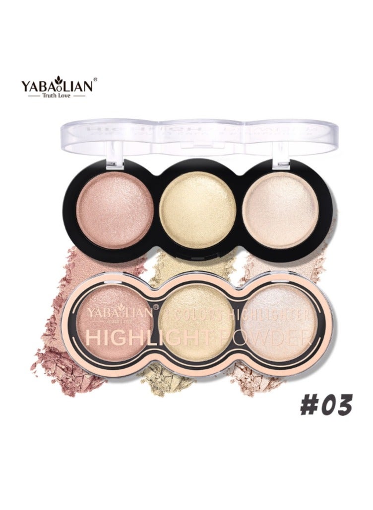 يابوليان لوحة بودرة هايلايتر لامعة من 3 ألوان، 3 في 1 أحمر خدود وبودرة هايلايتر، مقاومة للماء وتدوم طويلاً، إضاءة وجه مصبوغة للغاية للحصول على مظهر متوهج، لوحة واحدة رقم 3 - Image 3
