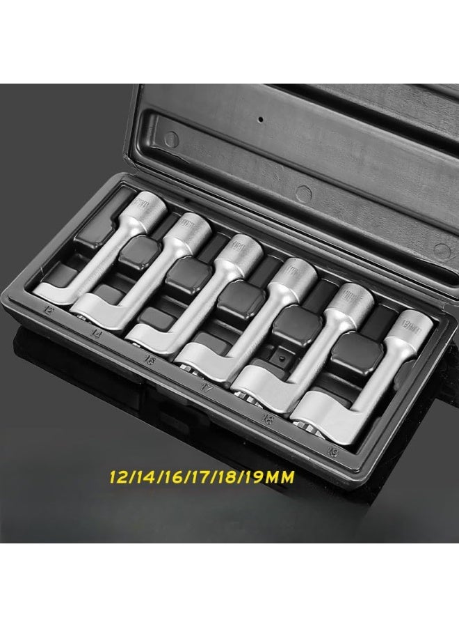 جي جوت مجموعة مفاتيح ربط خط حاقن الديزل مقاس 1/2 بوصة، مجموعة مفاتيح ربط خط وقود الديزل مكونة من 6 قطع مع مفاتيح مقاس 12 14 16 17 18 19 مم، أدوات ميكانيكية ديزل على شكل حرف L لإزالة خطوط الوقود مع صندوق - Image 3