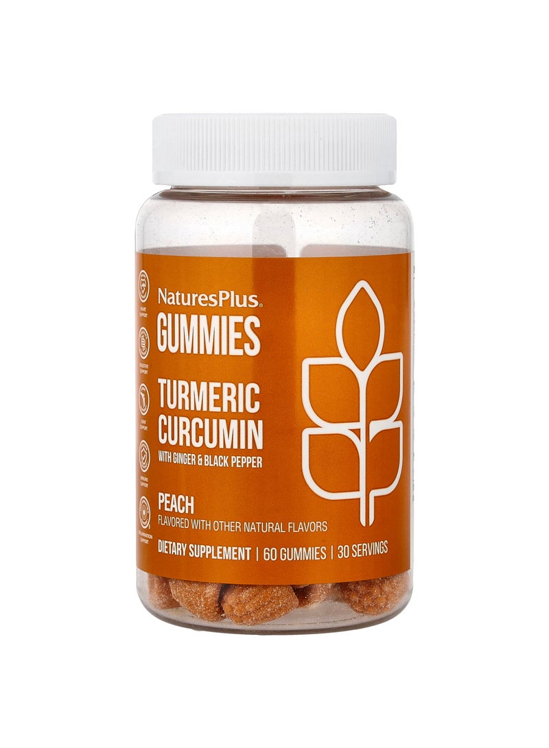 NaturesPlus Turmeric Curcumin With Ginger & Black Pepper Gummies, Peach, 60 Gummies